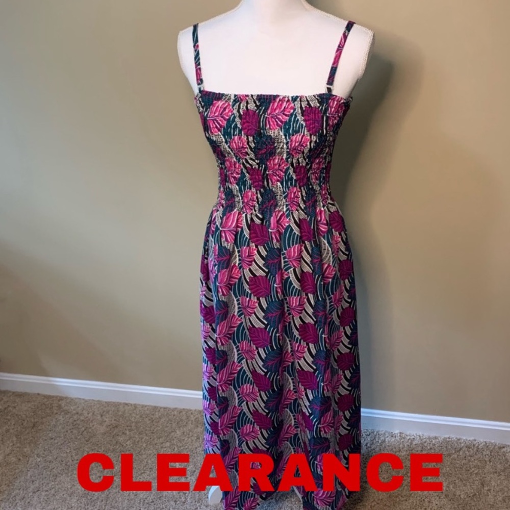 Pink Palm Leaf Maxi Dress Adjustable Straps